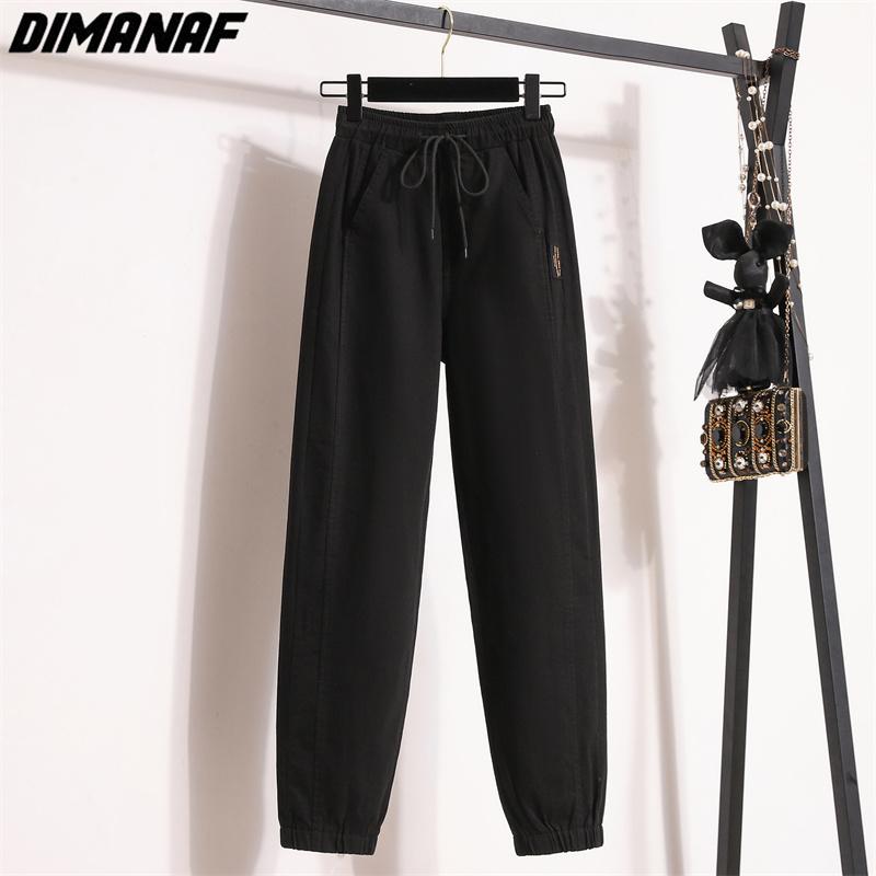 DIMANAF 2025 Plus Size Long Pants Women Elastic Loose High Waist Vintage Solid Loose Casual Female Basic Trousers Green Black
