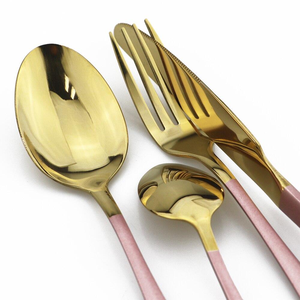 4 stk Kniv skje Gaffel Bestikksett 304 Rustfritt stål Servise Rosa Gull Speil Bestikk Western Servise Luke Sølvtøy Sett