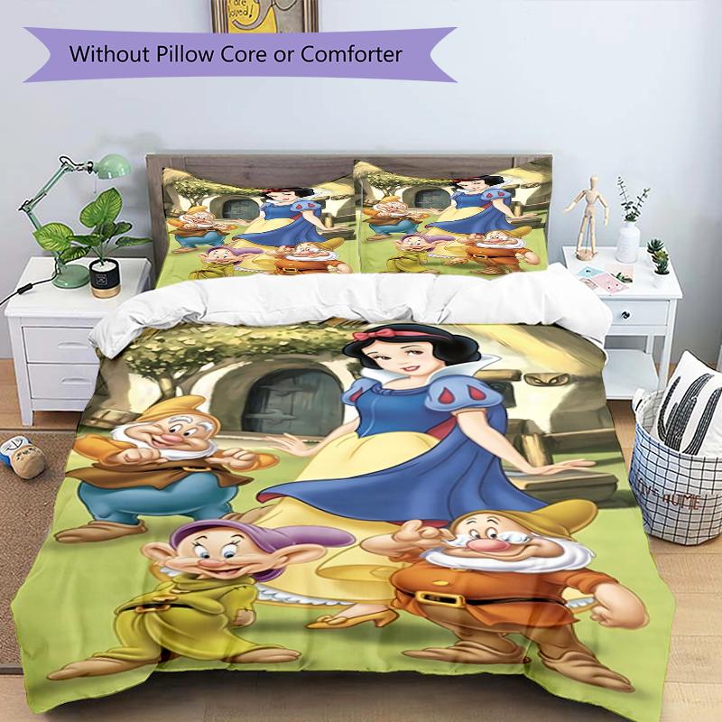 3pc Cinderella and Snow White Cartoon Children's Duvet Cover Set - Super soft (1*Duvet Cover + 2*Pillowcase, Without Core)