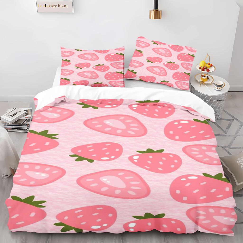 Strawberry Duvet Cover Cartoon Print 3D Exquisite Digital Printing Bedding Set Comforter Bed Youth Home Decor Kids Girls Gift