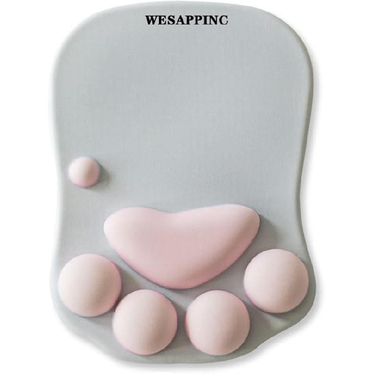 WESAPPINC Cat Paw Mouse Pad with Wrist Support Cushion Soft Silicone Wrist Rests Ergonomic Cute Mousepad