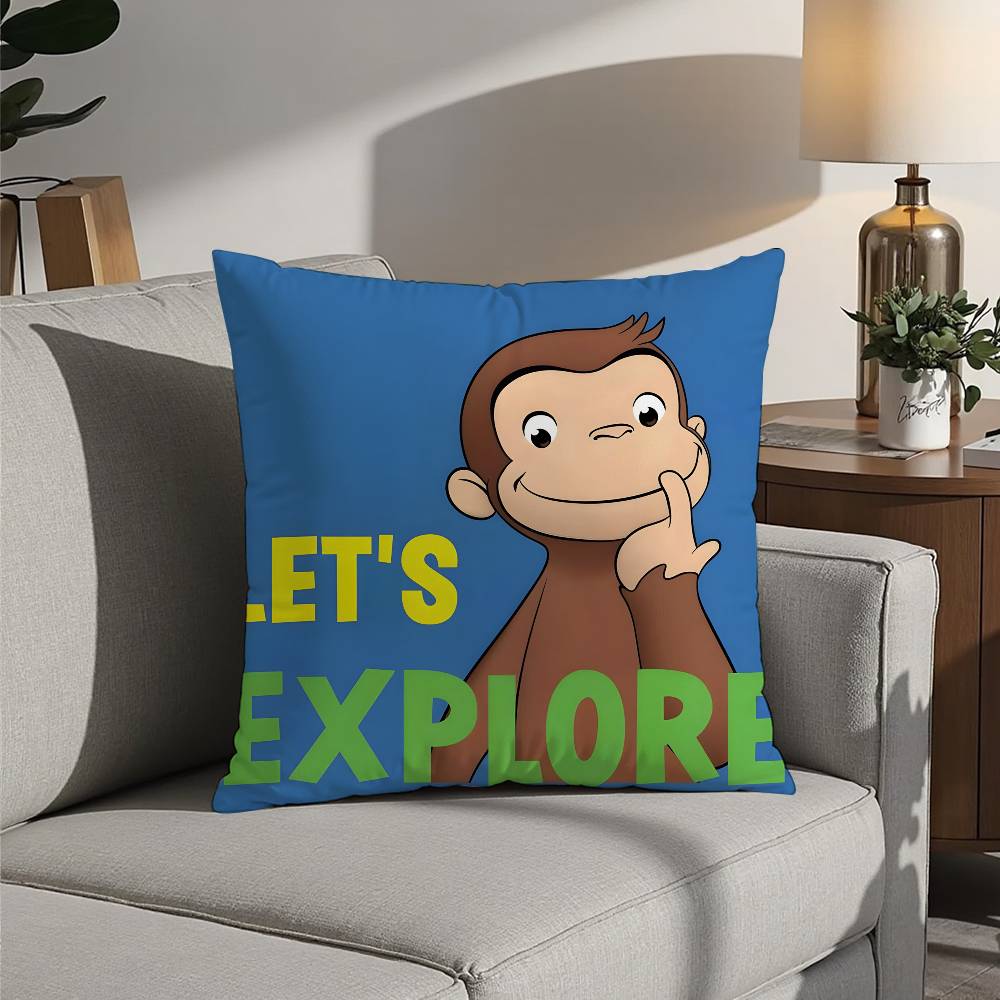 Good Night George Curious Monkey Pillow Case Sofa Decorative Home Double-sided Printing Short Plush Cushion Pillow Cover Gift