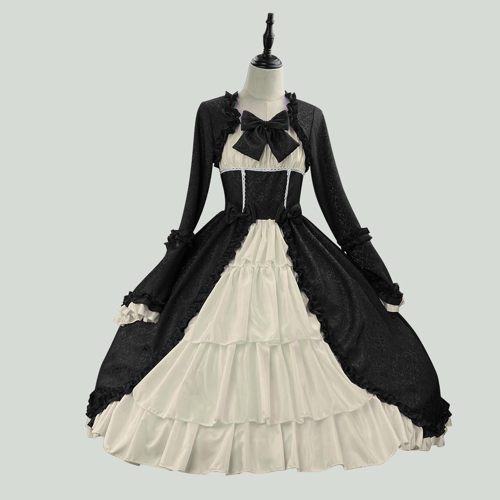 Gothic Medieval Dress For Women Vintage Ethnic Party Gown With Bow Tie For Spring