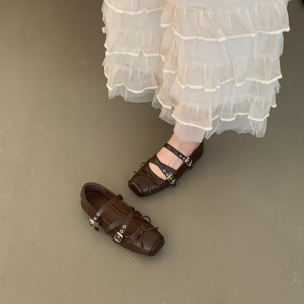 Retro Niche Design Flat-bottomed Square Head Single Shoes Ballet Shoes Early Autumn New French Silver Mary Jane Shoes Women's Shoes