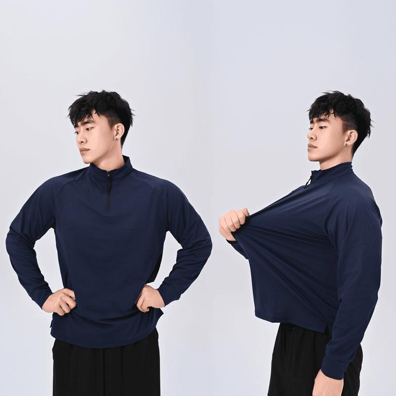180G Quick-Dry Half-Zip Long Sleeve Fitness T-Shirt