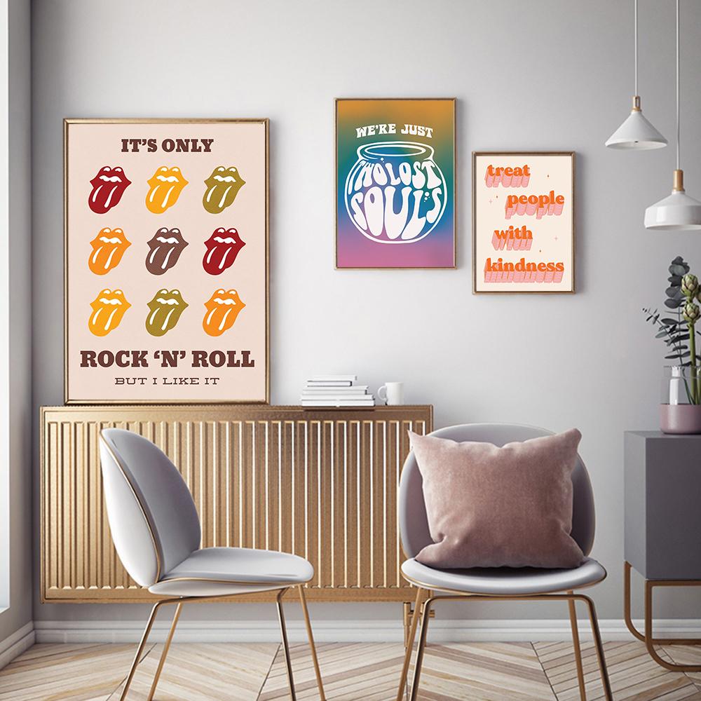 Poster Songtexte Wandkunst Poster Groovy Rainbow Bunte Mode Leinwand Malerei Poster und Drucke Wandkunst für Zimmer Home Decor