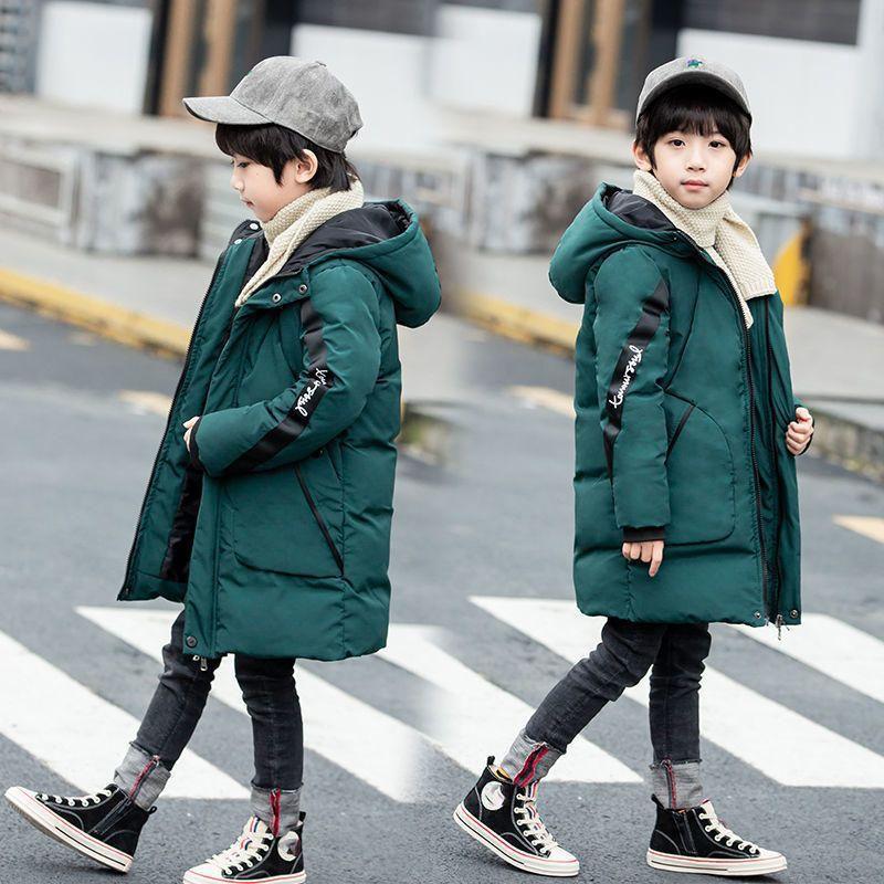 Modische digitale Kinderjacke für Jungen, Baumwollmantel für den Winter, mit Kapuze, dicke, mittellange, warme Baumwolljacke für große Kinder