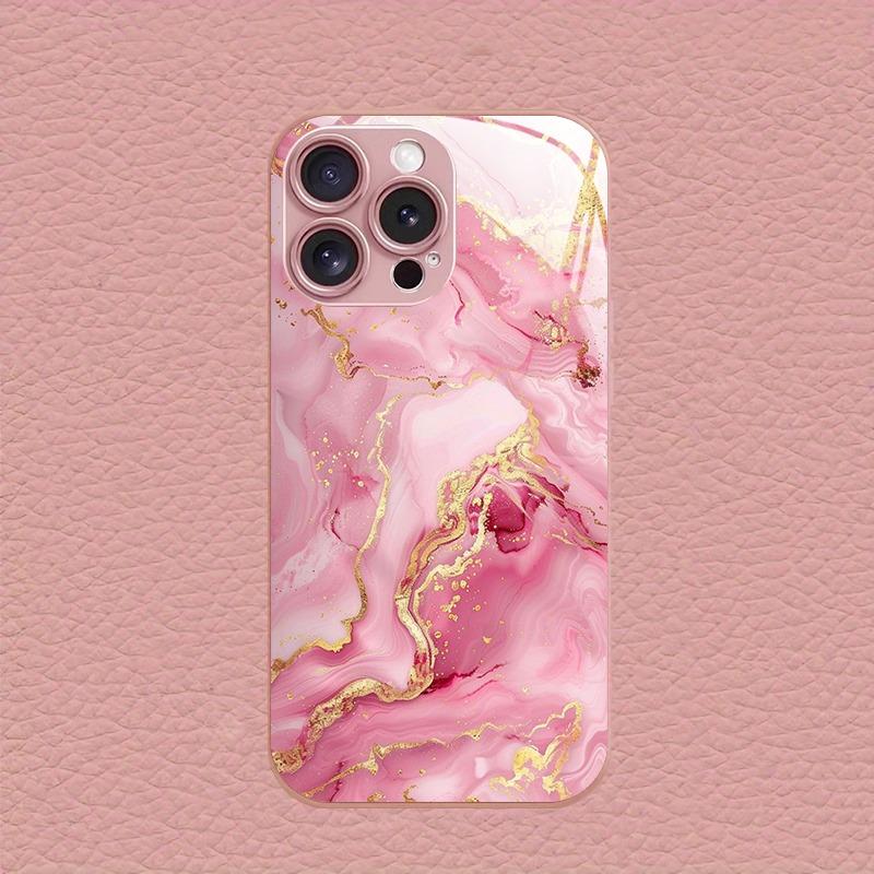 Roségold Marmormuster Rosa Metallic Lack Glas Hartes Handygehäuse Für iPhone 17 16 15 Pro Max 14 Plus 13 12 11 16E 17Air Hülle