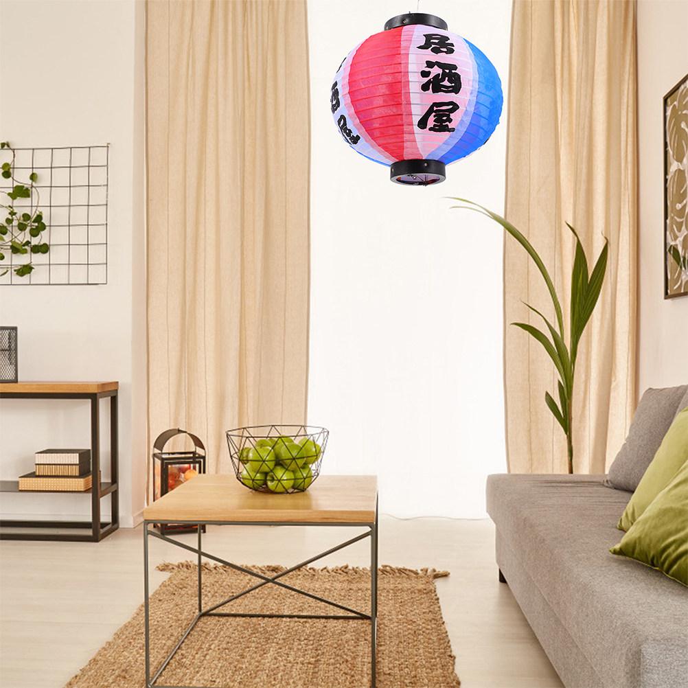 2Pcs Japanese Style Hanging Lanterns Blue Cloth for Sushi Restaurant Decor Round Pendant Light Fixture Party Atmosphere Enhancer