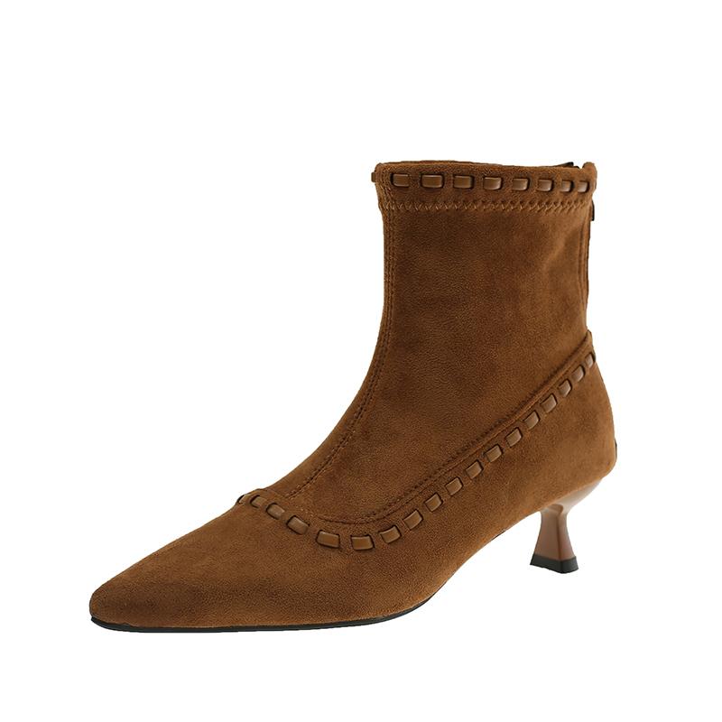 French Stretch Suede Pointed Toe Booties 2026 Fashionable New Thin and Versatile Autumn and Winter Women's Boots
