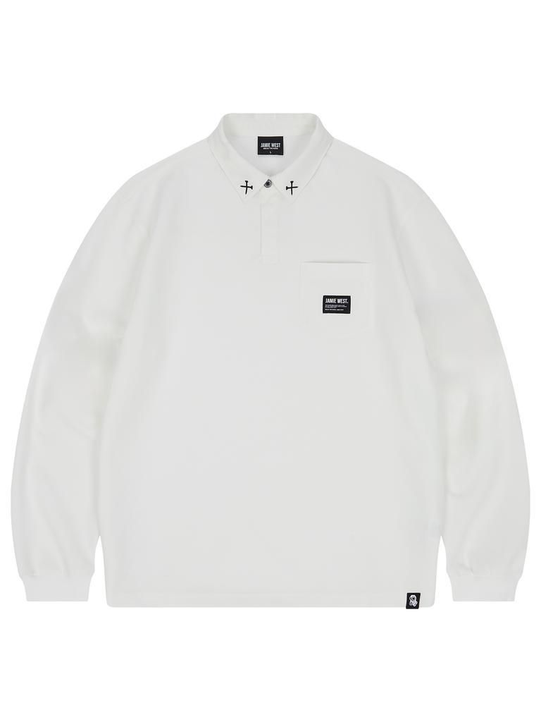 Jeimiweseuteu Woven Pocket Point Collared T-Shirt (White)