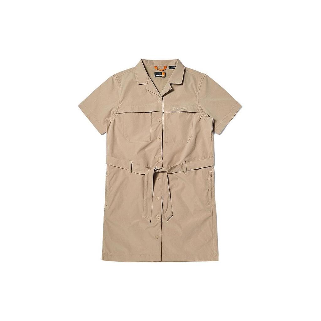 Timberland Solid Color Lace-Up Single-Breasted Outdoor Casual Work Waterproof Short Sleeve Dress Women Dress Light-Earth A6AEH-269