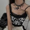 Y2K Punk Simulation Blue Flower Butterfly Pendant Cross Crystal Bead Tassels Black Cortex Collar Necklace for Women Jewelry Gift