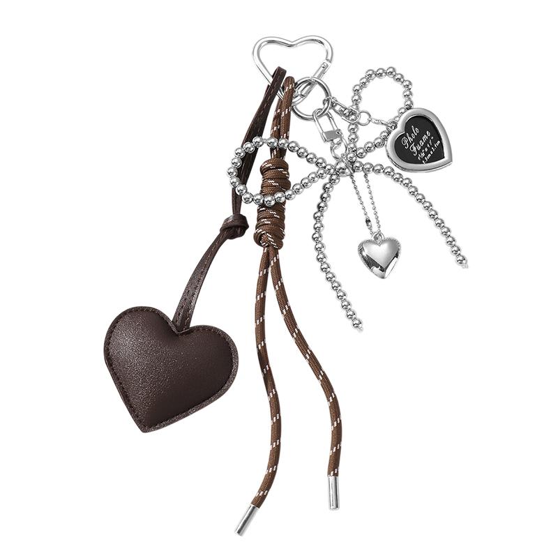 Korean Trendy Leather Heart Bow Keychain Delicate Beaded Keyring Car Key Holder Bag Pendant Decoration For Girls Gift