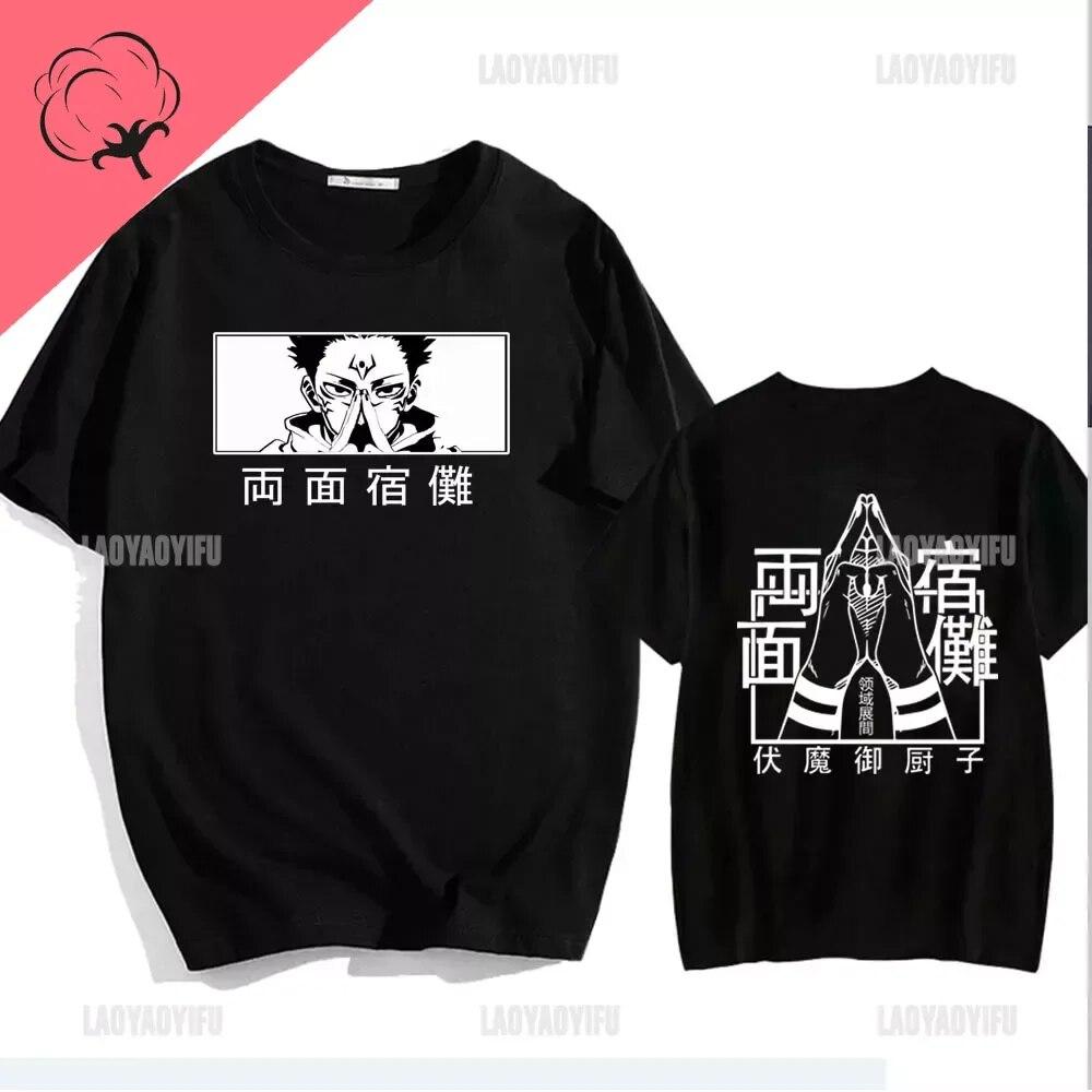 Japonya Anime Giysileri Ryomen Sukuna Gözler Cosplay Rahat Unisex Kadın Jujutsu Kaisen Kısa Kollu Moda Hip Hop Pamuklu Tişört
