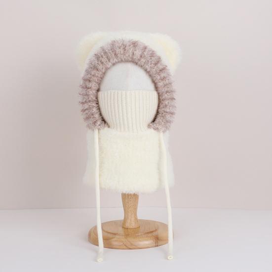 Children Hat Plush Bear Ear Styling Warm Windproof Winter Hat with Face Guard Neckerchief Function Vertical Headgear