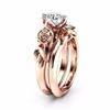 Fashion Womens Rose Gold 2pcs Set Unique Round Cut Engagement And Party Rings