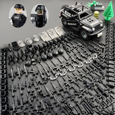 Samochód Wojskowy Jeepy Pojazd Pancerny Model Komandosi Broń Pistolety Siły Specjalne Policja SWAT Gangster Żołnierz Klocki Zabawka