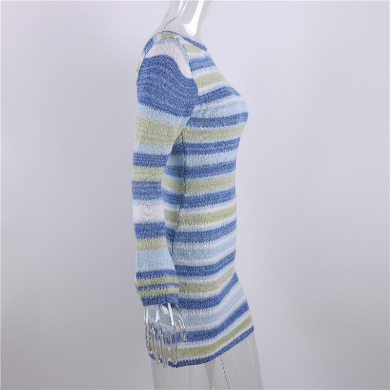 Tie Dye Mini Pletené svetrové šaty Dámské Oblečení Podzim Zima Dlouhý Rukáv Sexy Plážové Bodycon šaty bez zad Elegantní