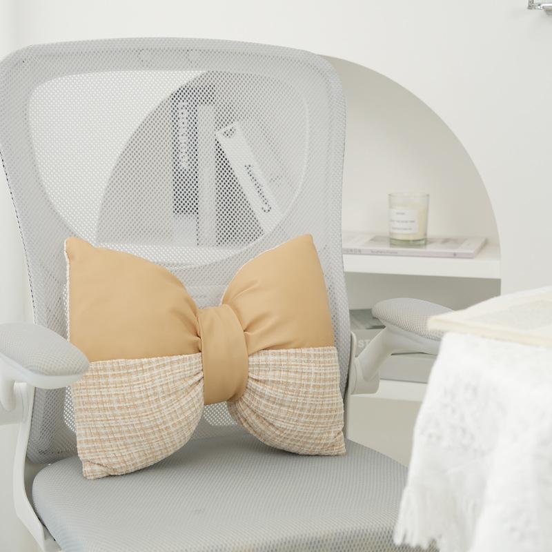 Pink Bow Ribbon Couch Pillow Imitation Rabbit Fur Comfortable Car Seat Cushion Ins Style Simple Back Cushion