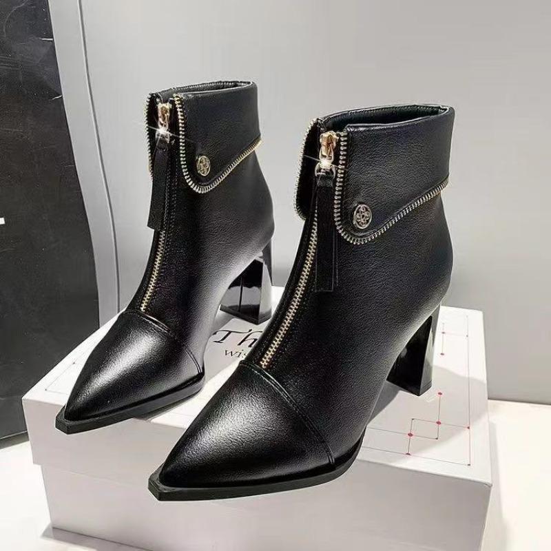 

Осень и зима новый темперамент женские сапоги на высоком каблуке толстый каблук не устают ноги передняя молния острый носок ботинки Мартин женские 39