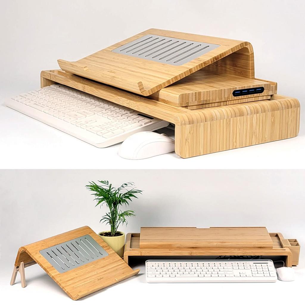 Laptopständer aus Holz mit Kühltischplatte aus Aluminiumplatte, kompatibel mit MacBook 17 Zoll LAY10C Pro/Air