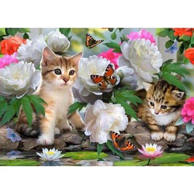 5D-Diamantgemälde zum Selbermachen, Katze und Blumen, Diamant-Stickerei, Kreuzstich, Strass-Mosaik, Dekoration