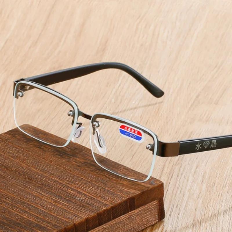 High-quality Half-frame Reading Glasses for Men Natural Stone Presbyopia Glasses +2 0 Durable Lightweight