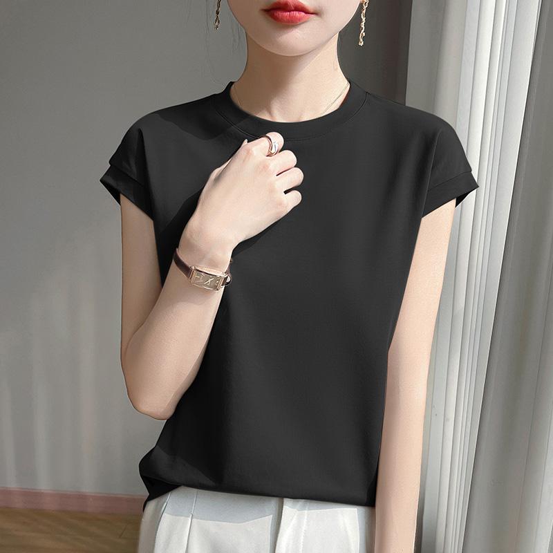 Mercerized Cotton O-neck T-shirt Summer Solid Color Sleeve Top Casual and Comfortable Short-sleeved Women's Clothes