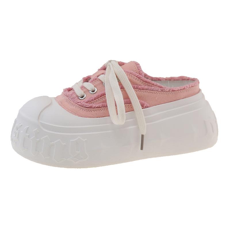 Denim Big Head Bread Shoes Muffin Thick-soled Bag Head Half Slippers Women Wear Small Height Increase Casual Half Slippers