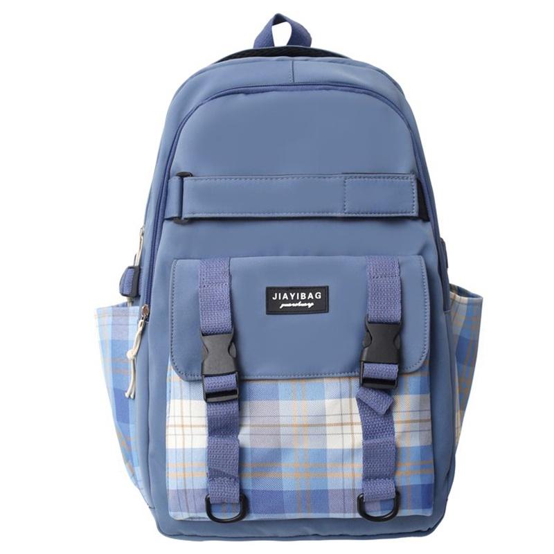 IELGY japanese plaid backpack female class simple casual girl large-capacity high-quality zipper schoolbag