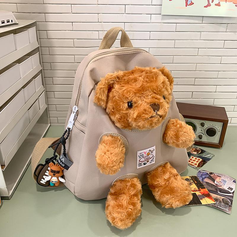 School Bag High Value Cute Cartoon Bear Doll Backpack Color Design Casual Simple