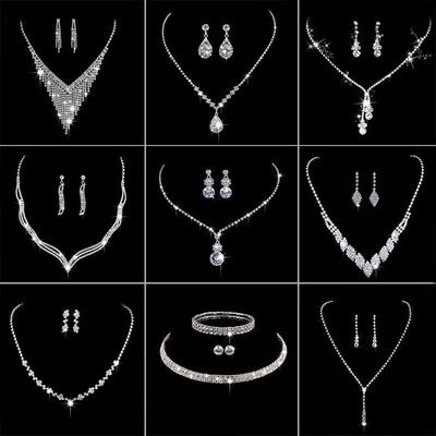 Korean Rhinestone Claw Chain Bridal Necklace and Earring Set