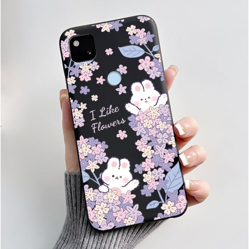 For Google Pixel 4a 4G Case Luxury Cute Love Rabbit Funny Soft Black Matte TPU Silicone Back Protective Cover Slim Thin Casing