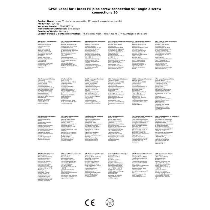 Mässingskoppling för PE-rör 90° vinkel 2 kopplingar 20