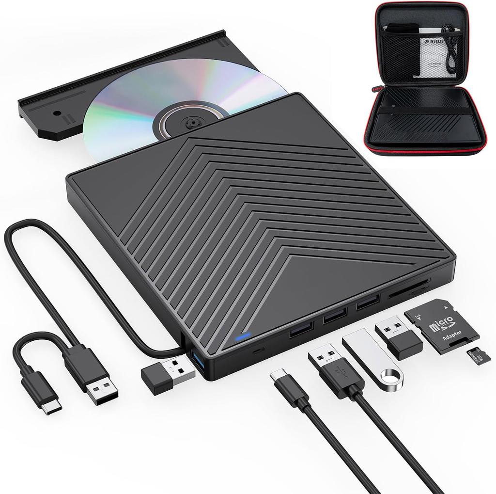 External DVD RW Drive,Portable USB 3.0/Type-C CD Drive Burner with Mute Design, +/-RW Drive Optical Readers for Laptop Desktop