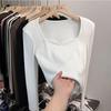 Autumn Winter Sanding Long Sleeve T Shirt Women's Plush Square Neck Short Warm Matte Autumn Clothing