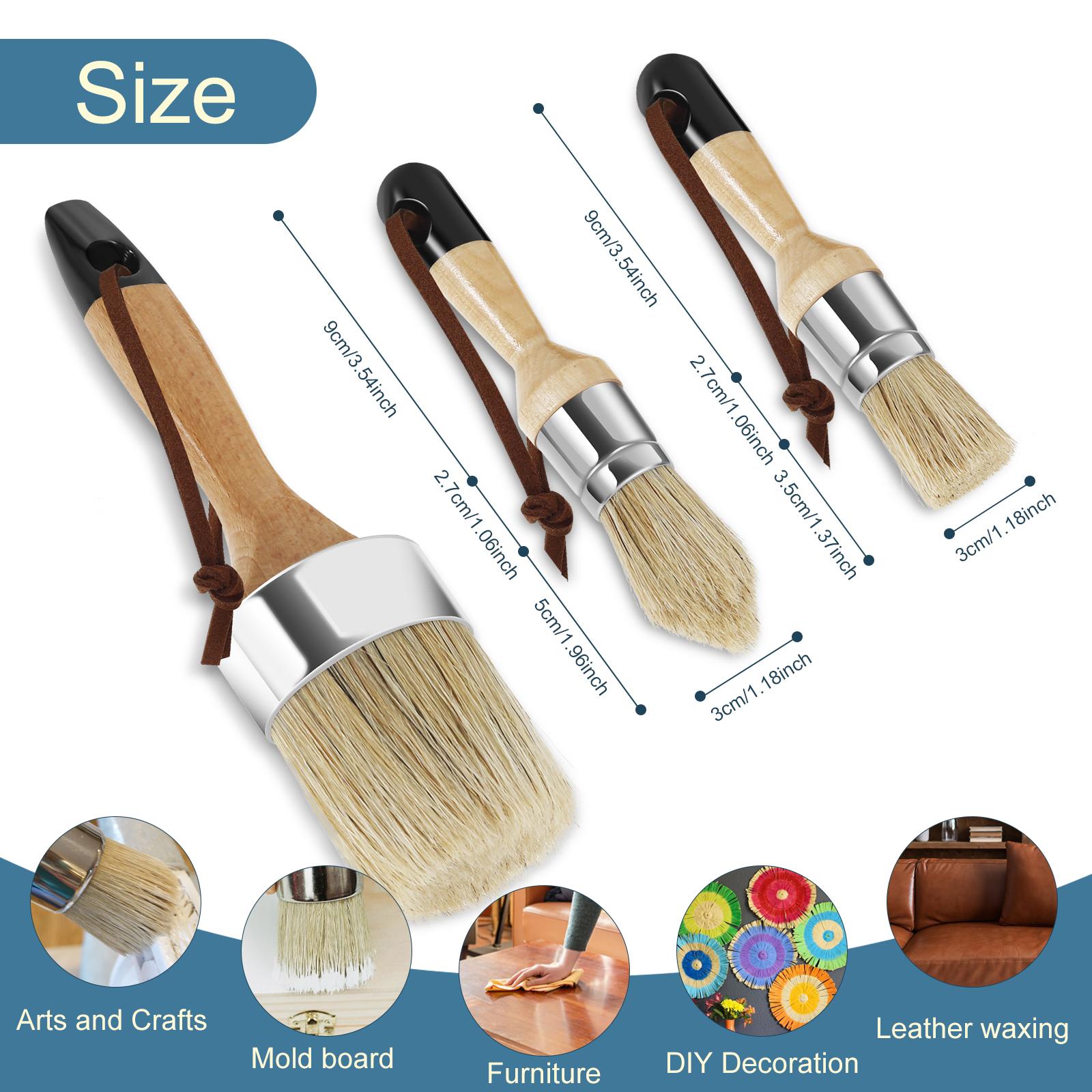 3/5Pcs Wax Paint Brush Set Round Chalk Paint Brushes Natural Bristle Paint Brushes with Wooden Handle Reusable Soft Wax Paint