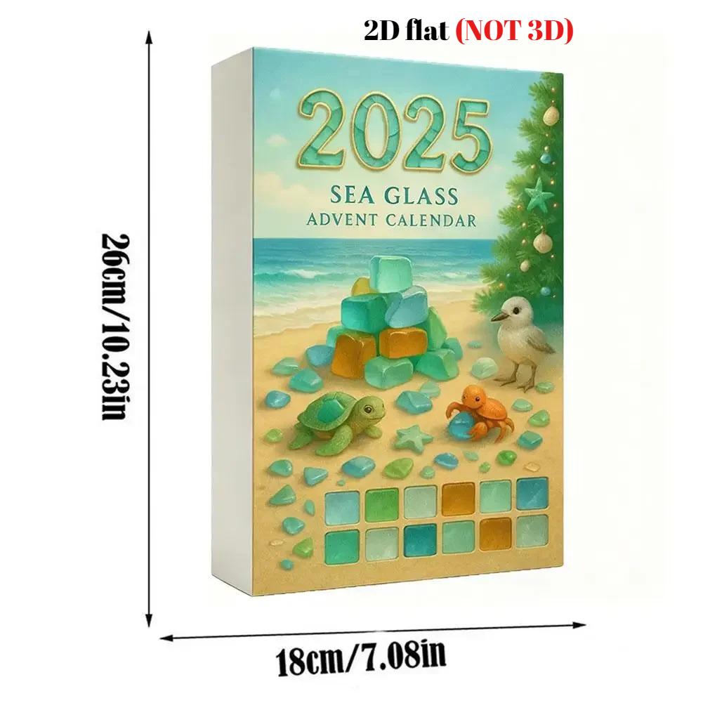 Adventní kalendář Vánoční strom z mořského skla, 24 dní svátečních překvapení s oceánskou tématikou, 2D akrylová plochá ručně vyráběná pobřežní vánoční dekorace,