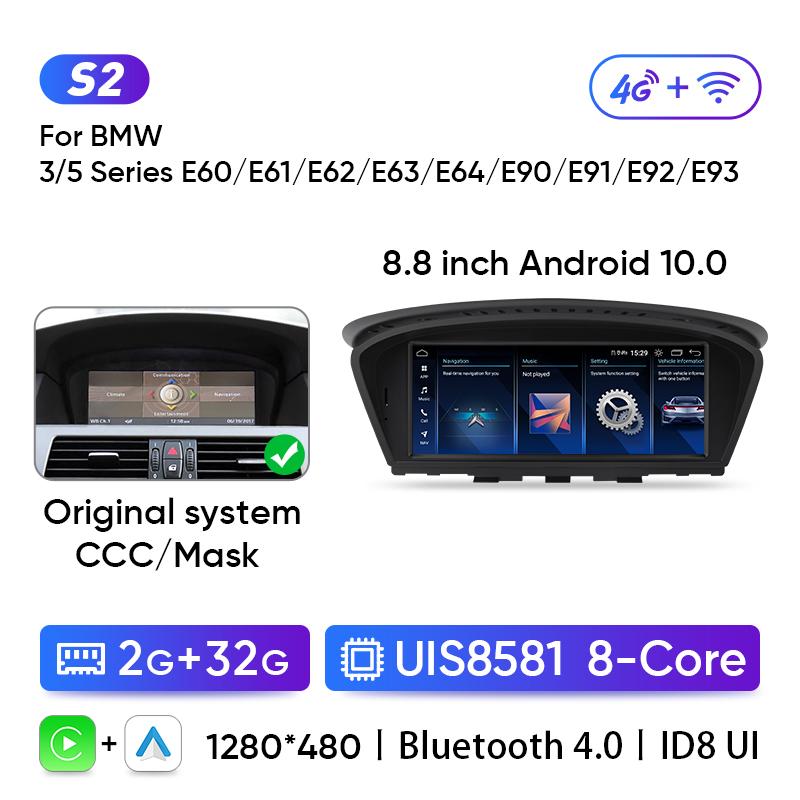 Ainavi 8,8palcové autorádio pro BMW řady 5 E60 E61 E90 E91 multimediální bezdrátové carplay android auto hlavní jednotka systém CCC CIC