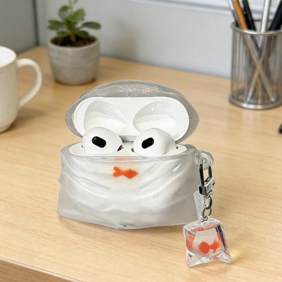 Creative Goldfish Earphone Case for AirPods Transparent PVC Cover Shockproof Scratch-Resistant Earphone Shell Cover Unique Gift for Teens Adult