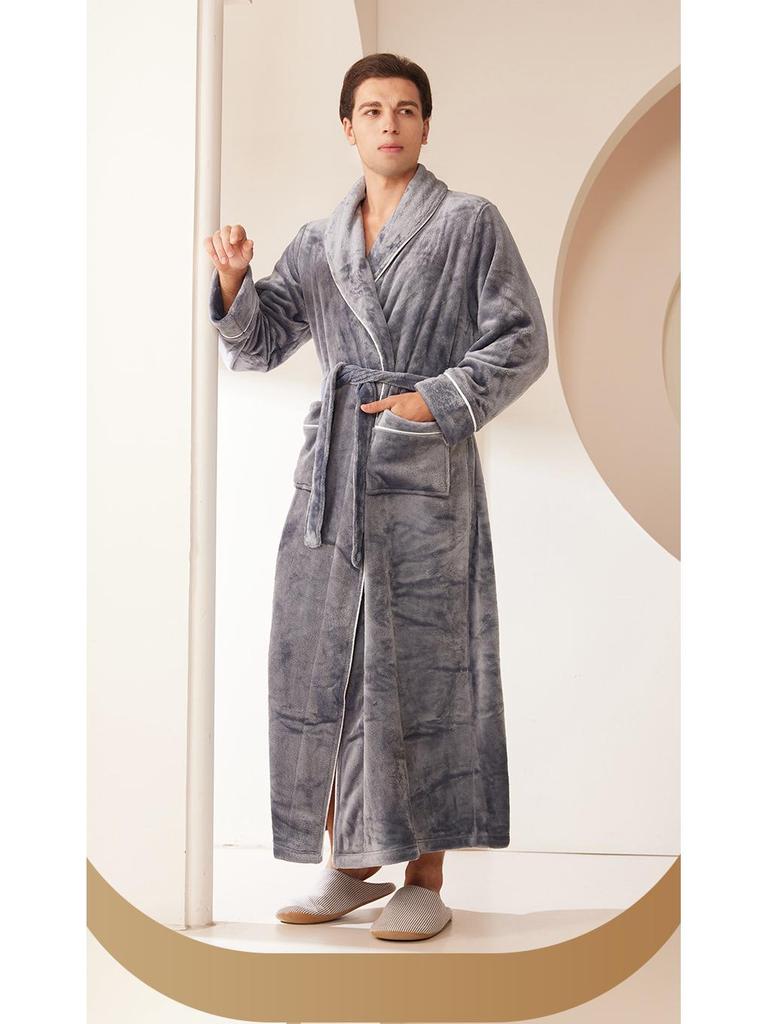 Extra-Long Coral Fleece Bathrobe for Men and Women - Winter Style Flannel Pajamas