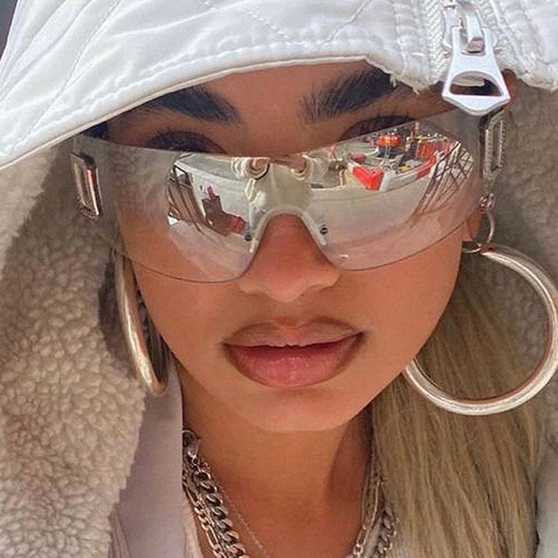 Vintage Y2K Fashion One Piece Rimless Sunglasses Women For Men Luxury Brand Designer Punk Sun Glasses Sport Goggle Shades UV400
