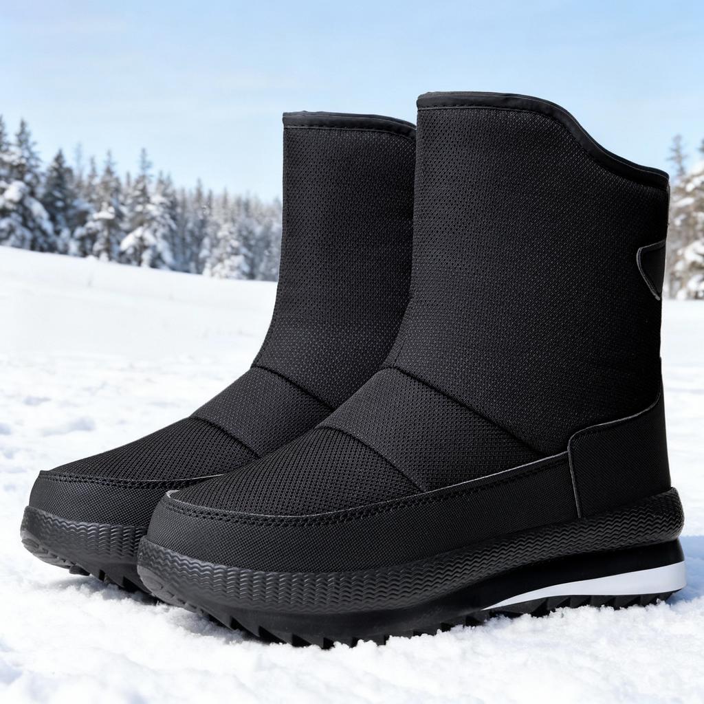 Wasserdichte Leichte Warme Winter-Schneestiefel für Herren mit dicker Sohle, zum einfachen Anziehen, gepolstertes Futter, rutschfest, strapazierfähig, lässige Sport-Baumwollstiefel