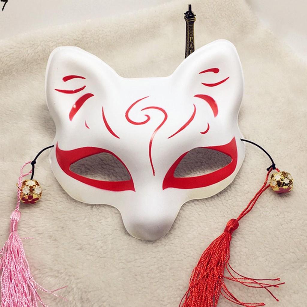 Half Japanese Anime Face Fox Mask Handpainted Kitsune Halloween Cosplay Gift