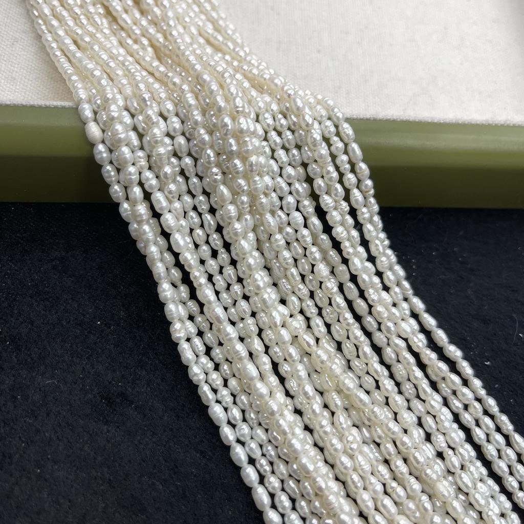 Natural White Rice Pearl Beads 2.8-3.2mm 36cm Small Irregular Loose Pearls For Beginner DIY Jewelry Making, Low Grade Cheap Practice Craft Pearls