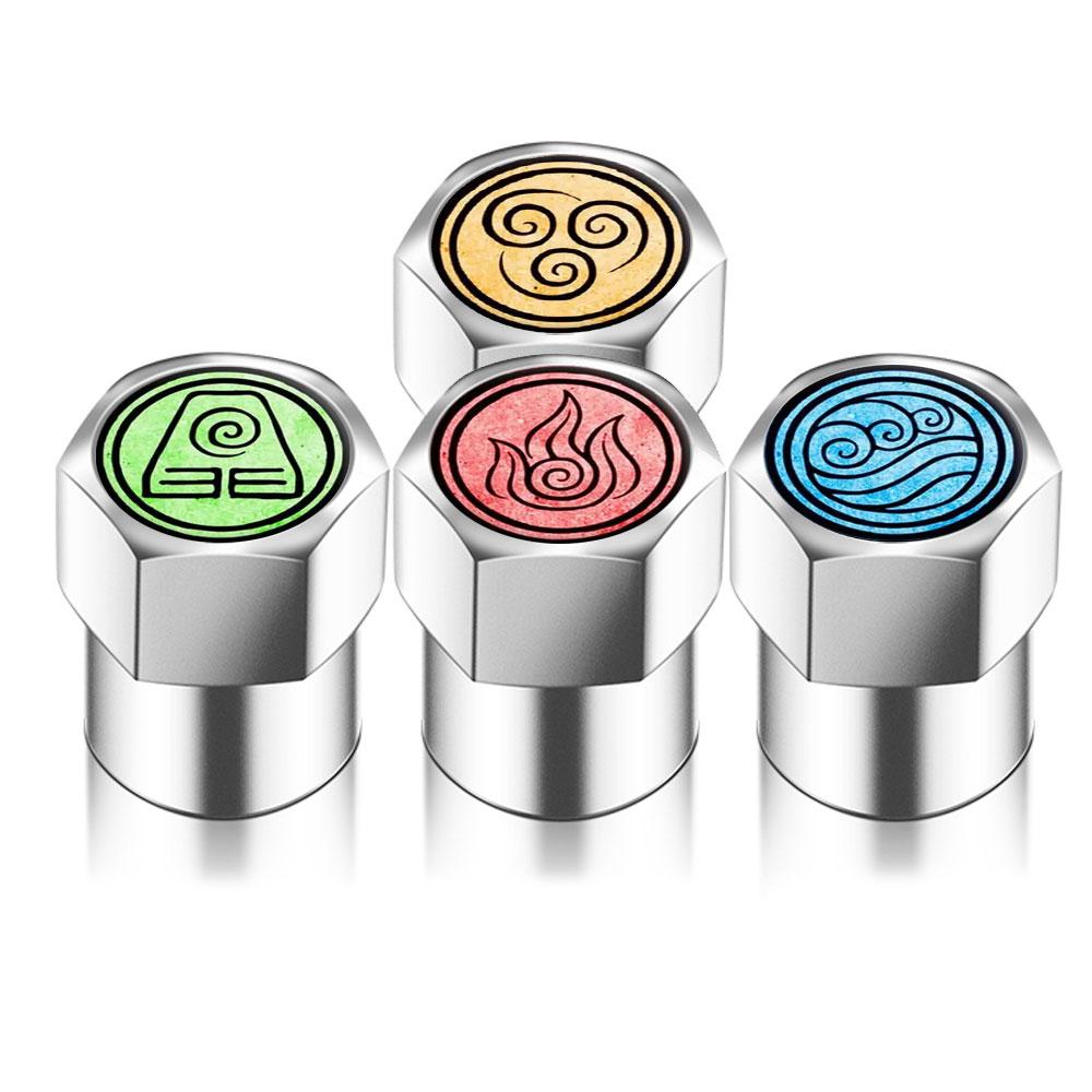 

4 шт. Универсальные колпачки для воздушных клапанов шин автомобильных колес Четыре элемента: Ветер, Огонь, Вода и Земля Автомобильные наклейки для автомобилей, мотоциклов, автоаксессуары, декор, сделай сам, подарок серебряный