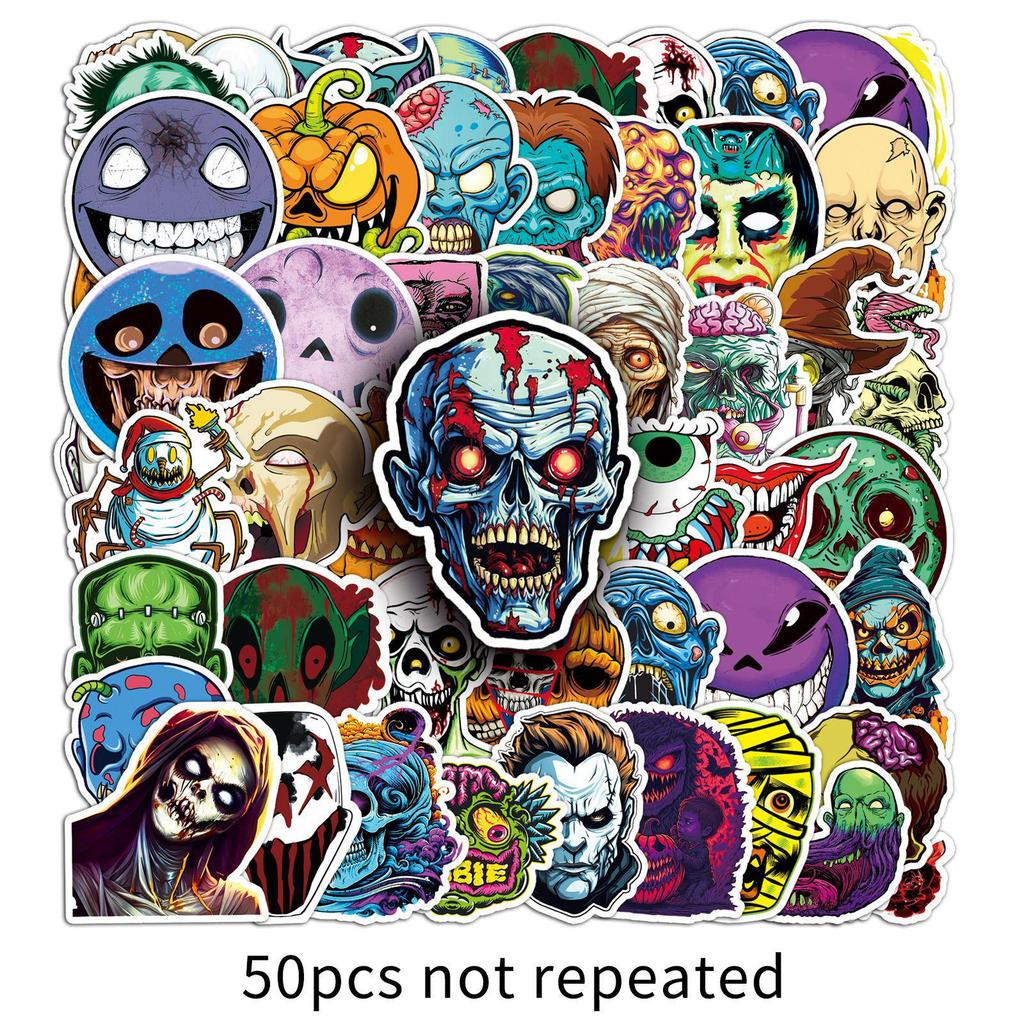 50 Scary Ghost Face Halloween Cartoon Graffiti Stickers - Waterproof Decorations for Suitcase, Laptop, and Phone Cases