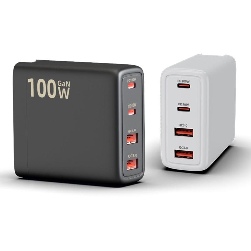 Multiple Port 100W  Fast Charging with 4 Outputs USB C Power Adapter for Laptops, Tablets, and Phones