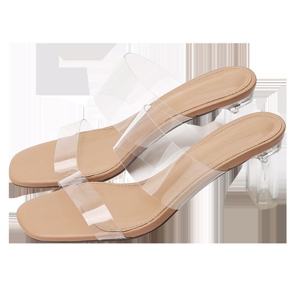 Прозрачные босоножки на высоком каблуке из натуральной кожи из овчины с одним ремешком — фото 6